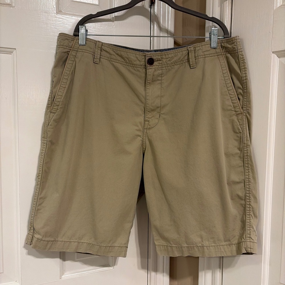 Lucky Brand Mens Flat Front Chino Shorts Khaki Tan 36 Cotton Casual Summer
